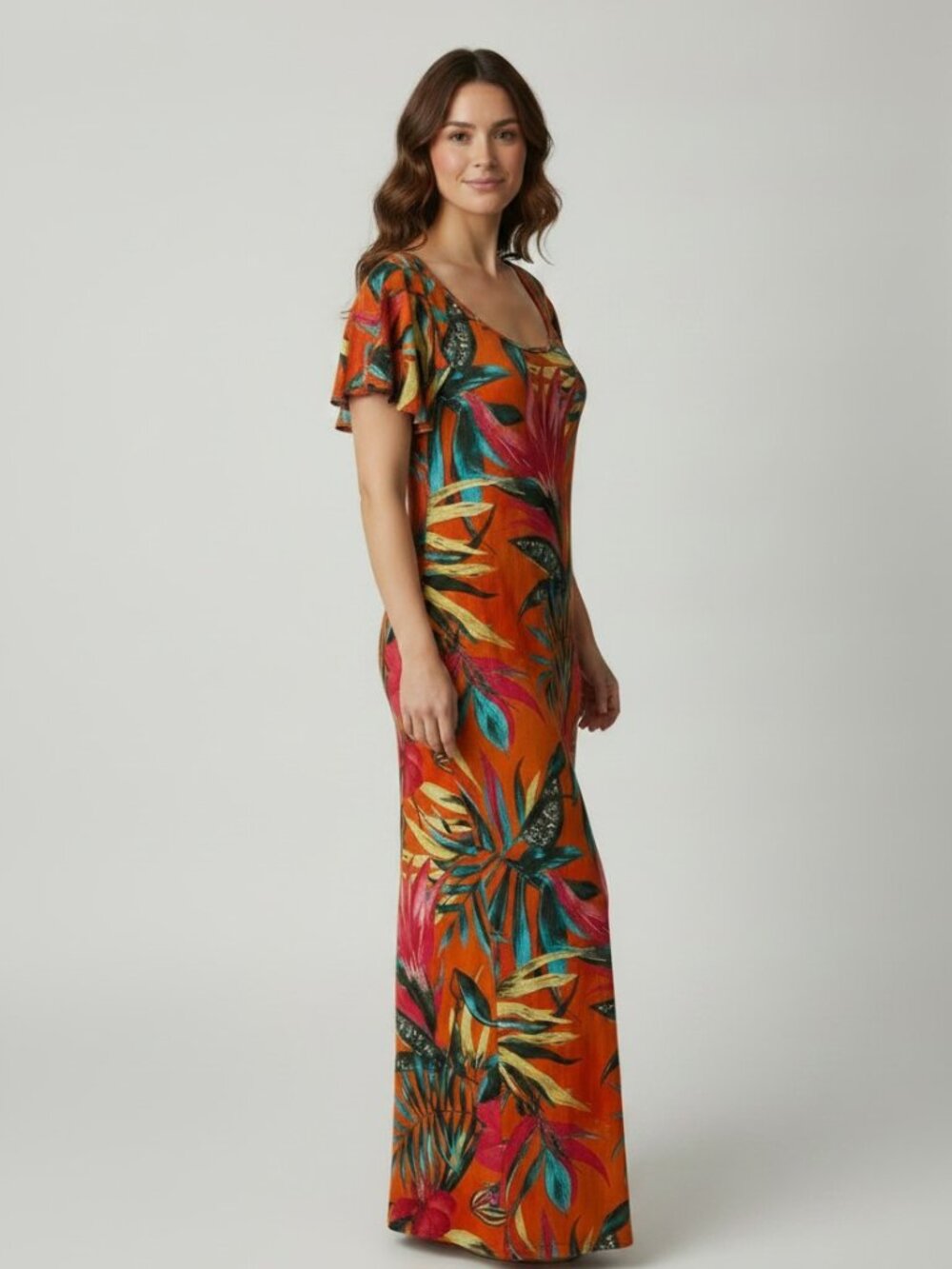 Attitudes by Renee - Hawaiian Palm Print Stunning ON or OFF shoulder Maxi - XL